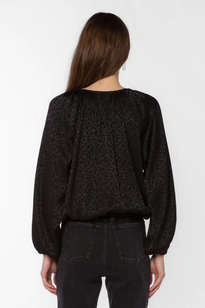 Black Leopard Jacquard Top