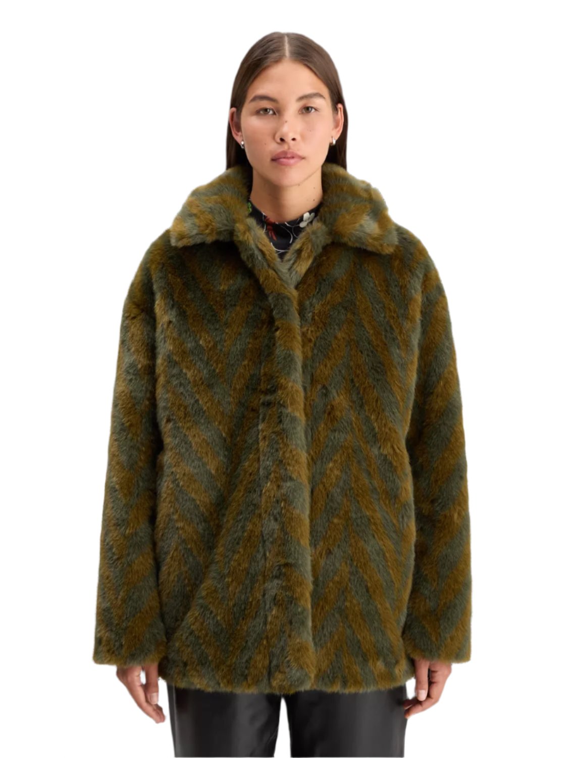 Olive Fur Jacket with Black Bow