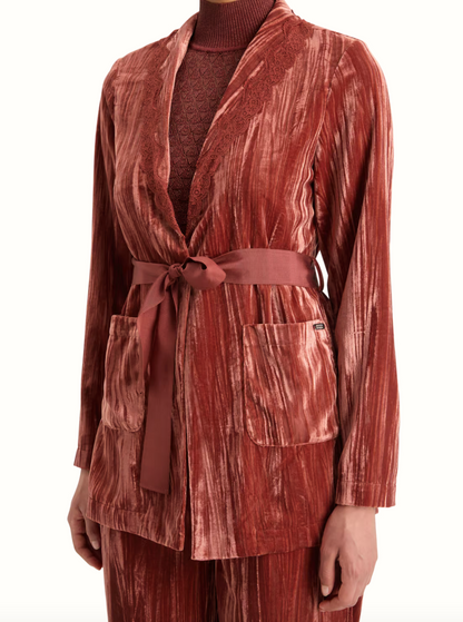 Crushed Velvet Jacket with Lace Trim