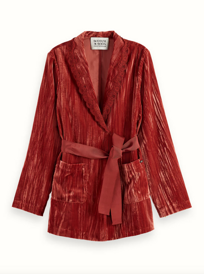 Crushed Velvet Jacket with Lace Trim