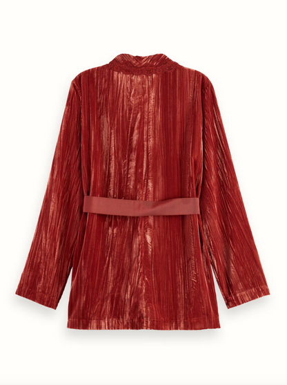 Crushed Velvet Jacket with Lace Trim