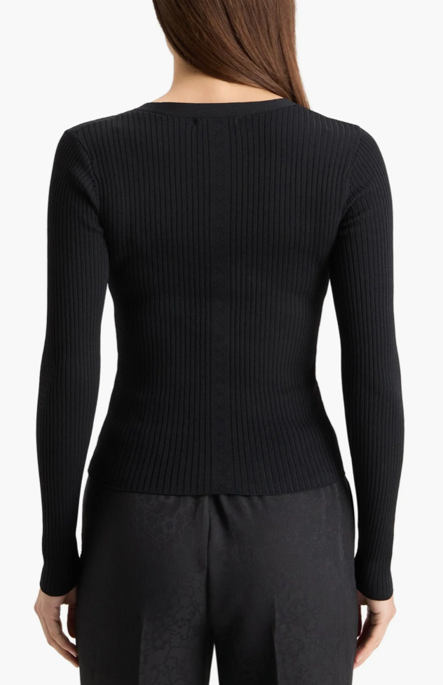 Black Ribbed Button Henley