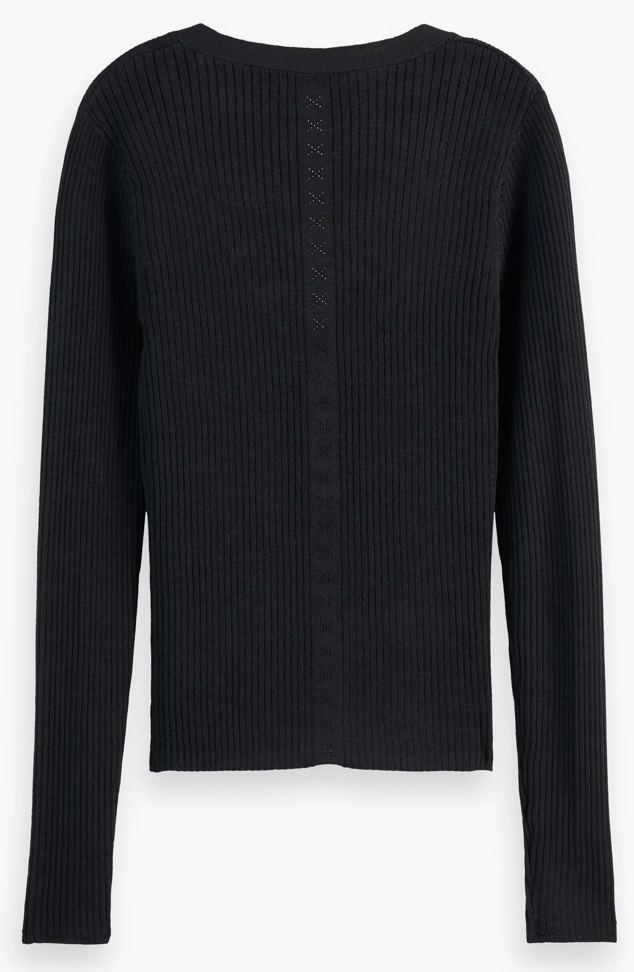 Black Ribbed Button Henley