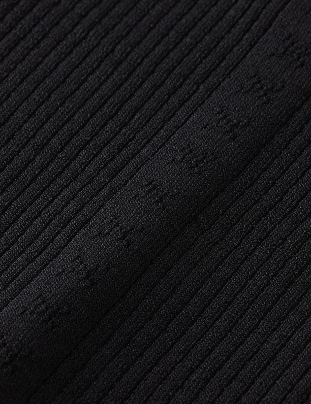 Black Ribbed Button Henley