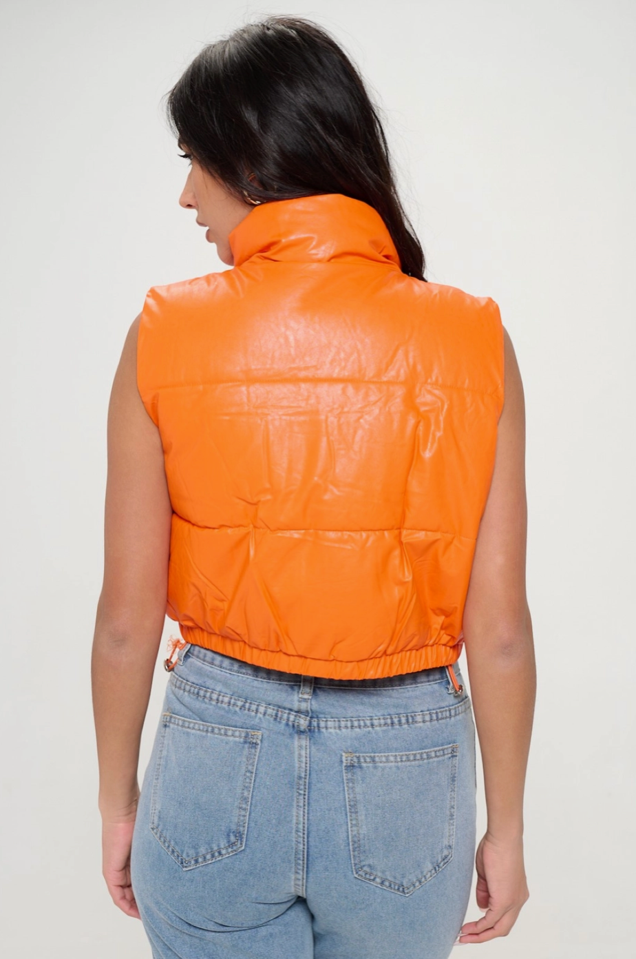 Cropped Puffer Vest - Orange