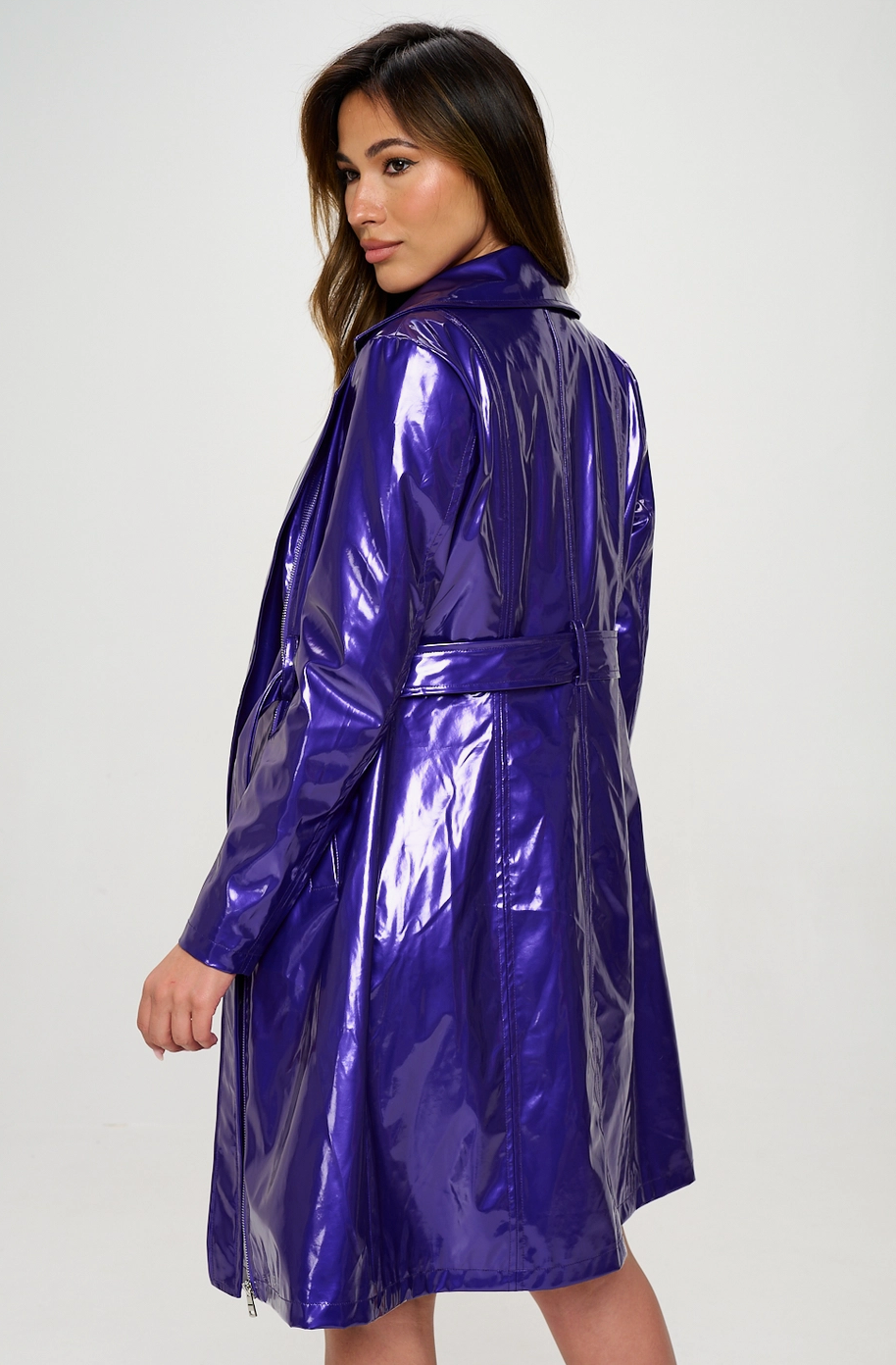 Long Purple Latex Trench Jacket