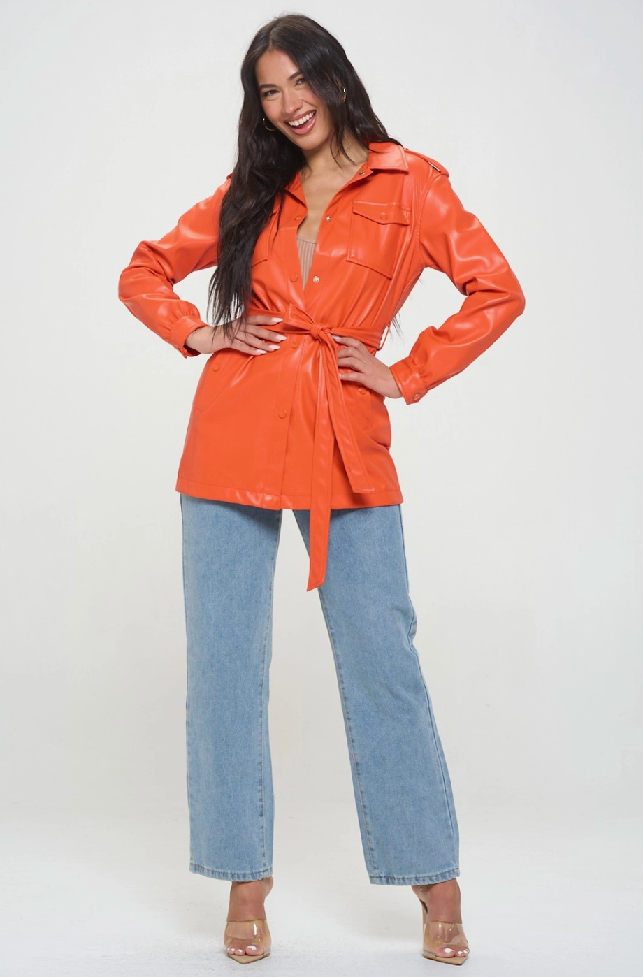 Orange Button Down Shirt Jacket