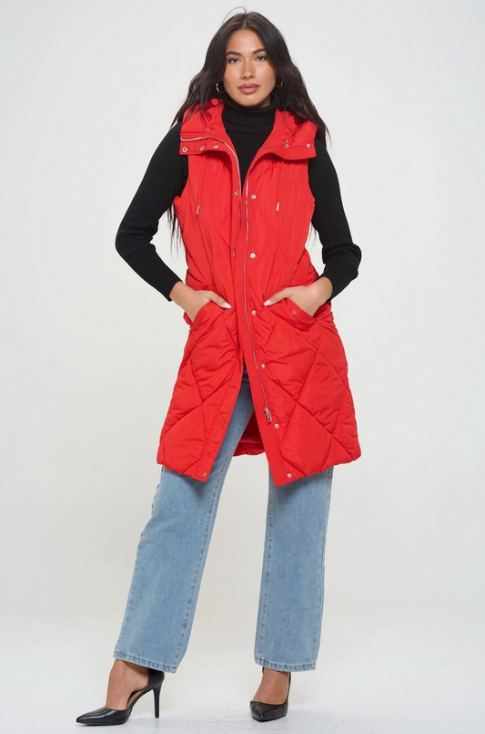 Long Red Puffer Vest