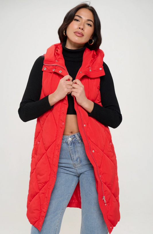 Long Red Puffer Vest