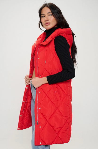 Long Red Puffer Vest