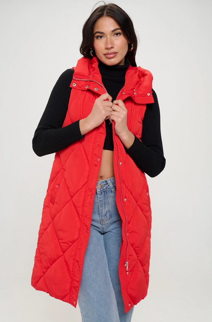 Long Red Puffer Vest