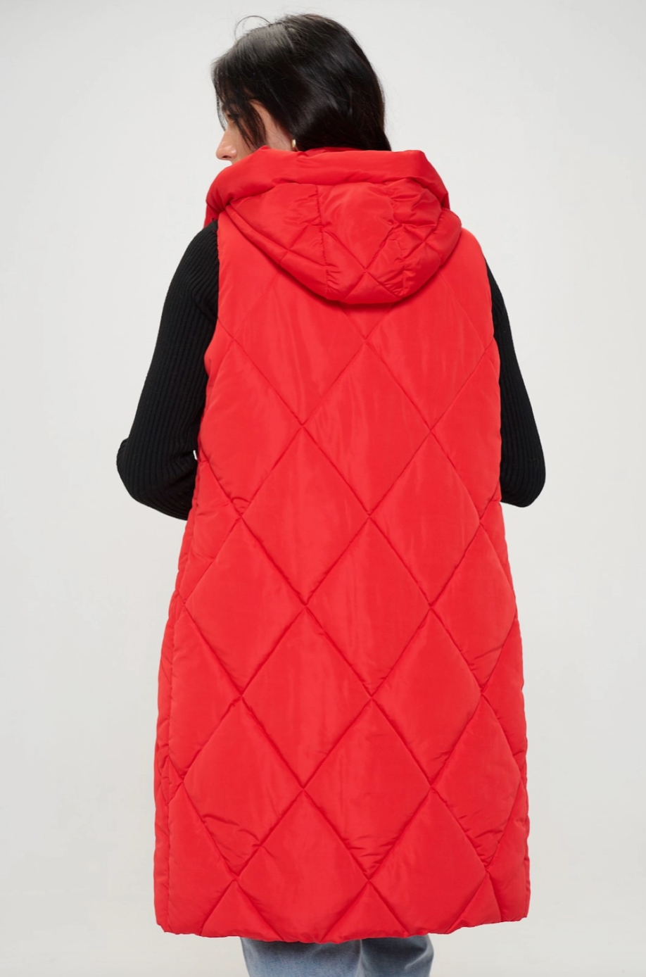Long Red Puffer Vest – CHRISSY'S on El Paseo - Main Image