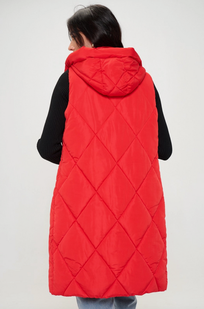 Long Red Puffer Vest