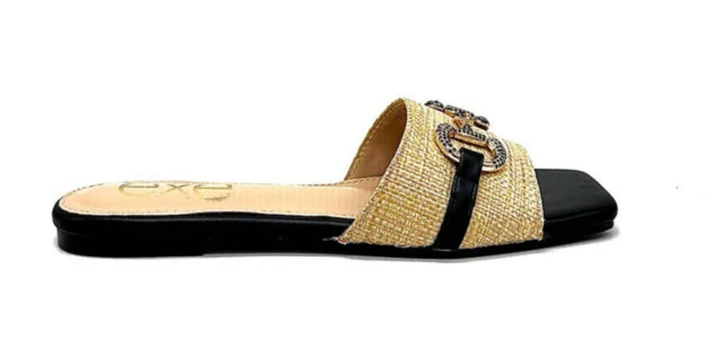 Raffia Black and Beige Sandal