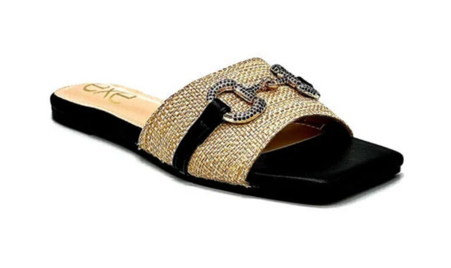 Raffia Black and Beige Sandal