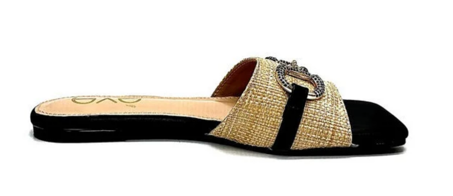 Raffia Black and Beige Sandal