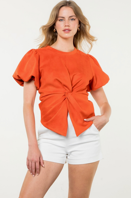 Short Sleeve Suede Top in Orange or Pink