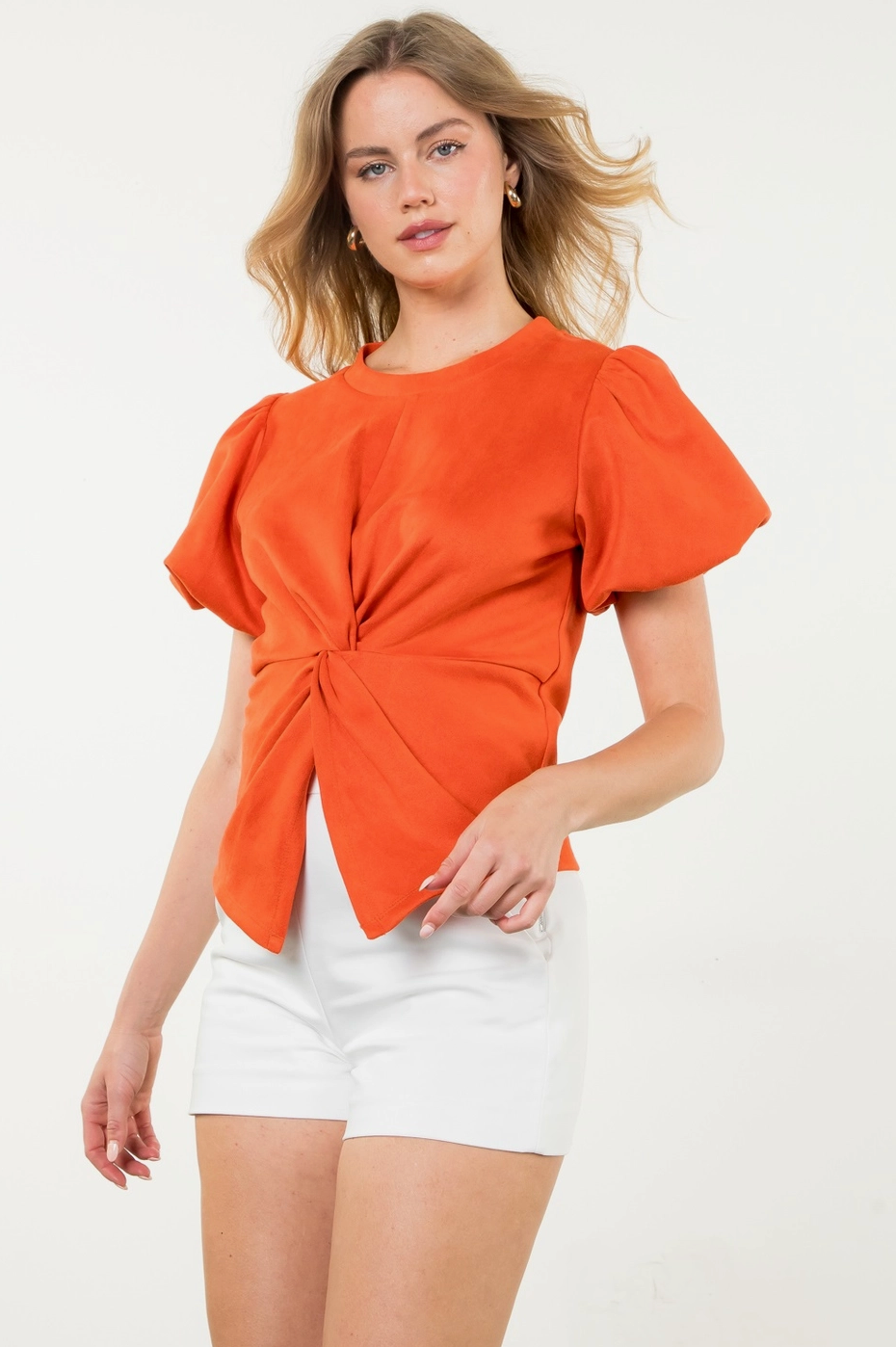 Short Sleeve Suede Top in Orange or Pink