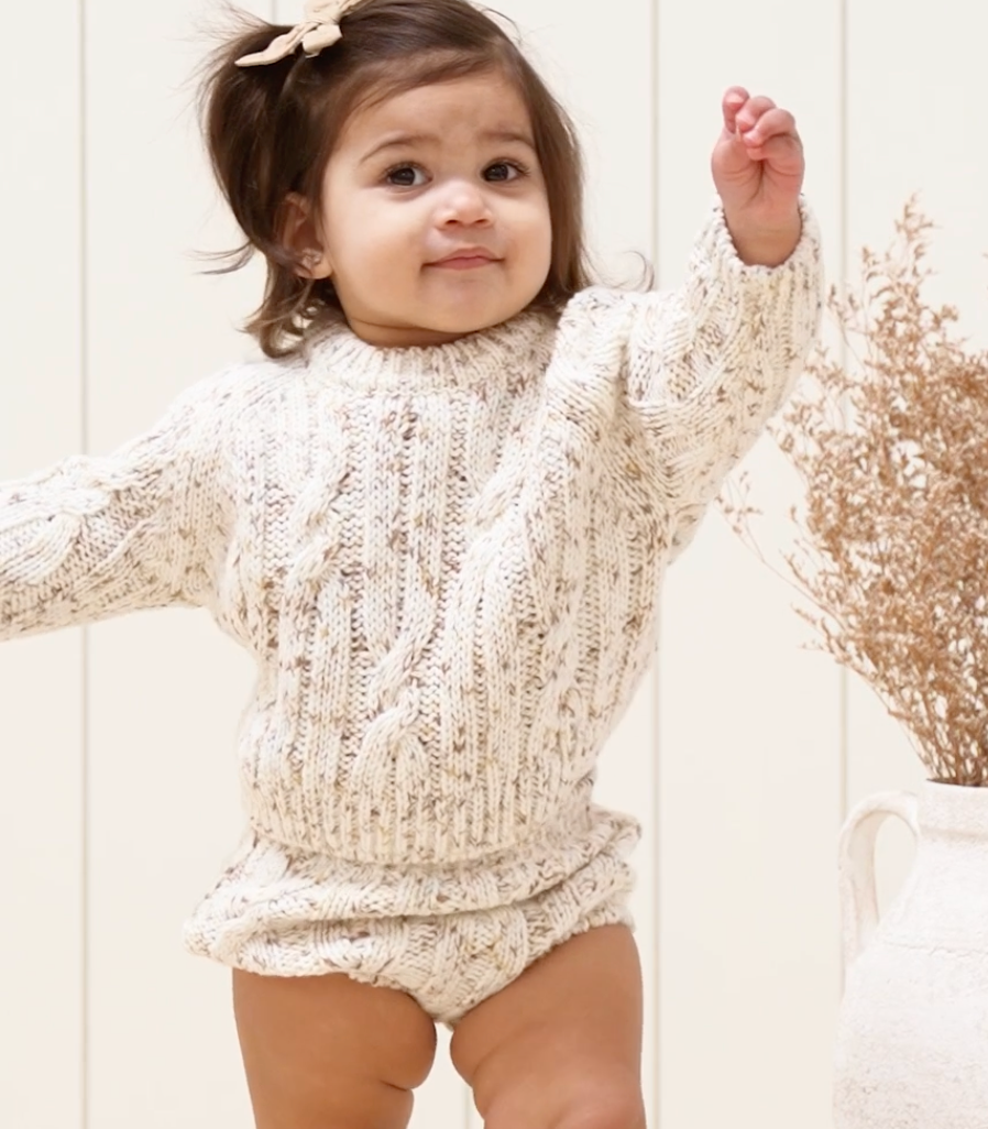 Cable Knit Sweater Natural Speckle for Baby/ Kids