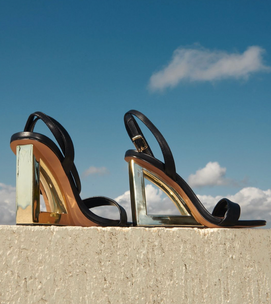 Black Sandal with Gold Heel