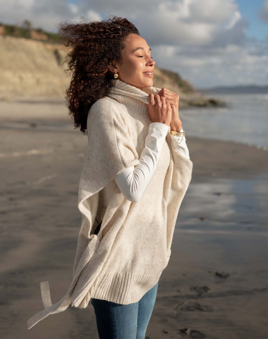 Cape Poncho Sweater in Cream