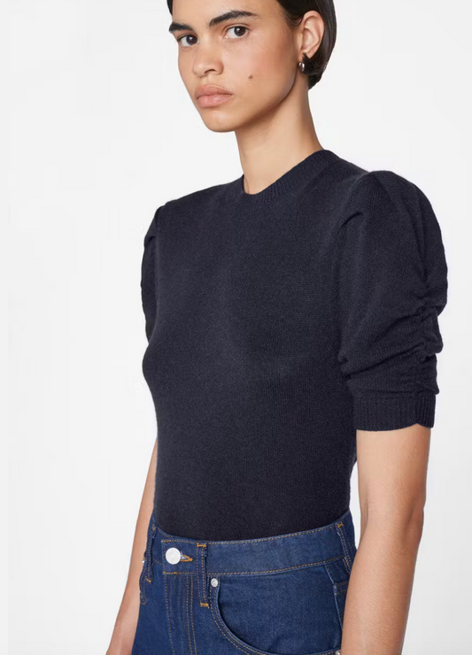 Ruched Sleeve Cashmere Sweater in Navy or Black