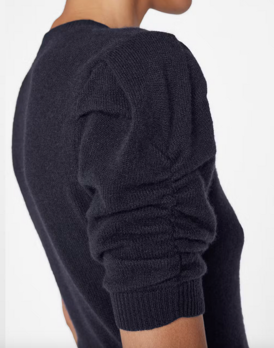 Ruched Sleeve Cashmere Sweater in Navy or Black