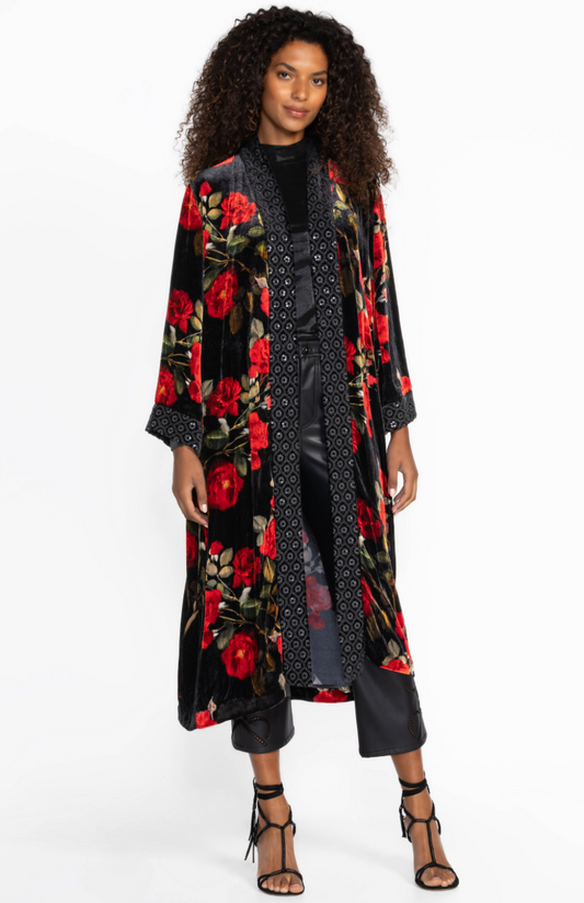 Velvet Kimono Coat in Rosana