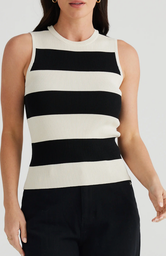 Tori Wide Stripe Tank in Cream/ Black