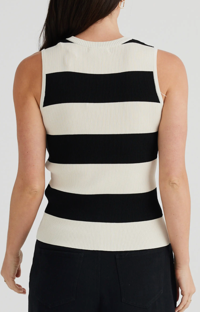 Tori Wide Stripe Tank in Cream/ Black