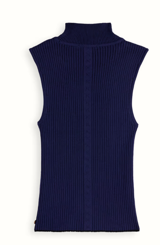 Ribbed Knit Turtleneck Tank in Washed Military or Navy