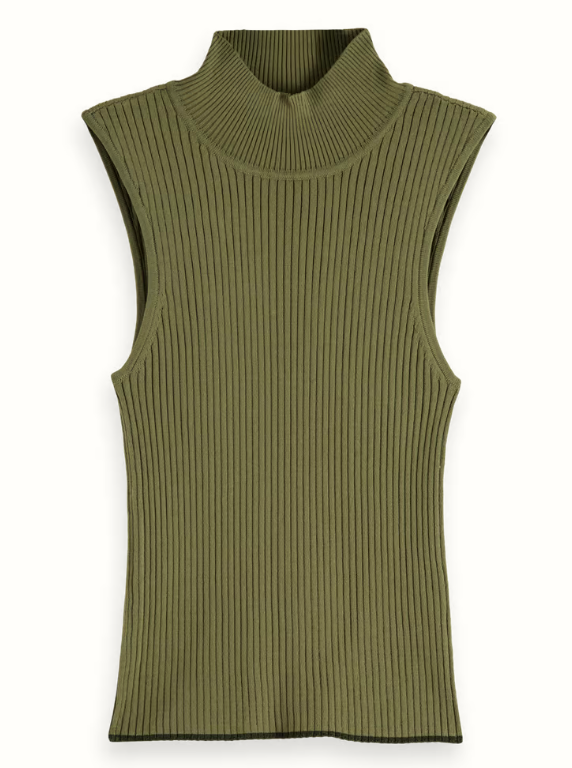 Ribbed Knit Turtleneck Tank in Washed Military or Navy