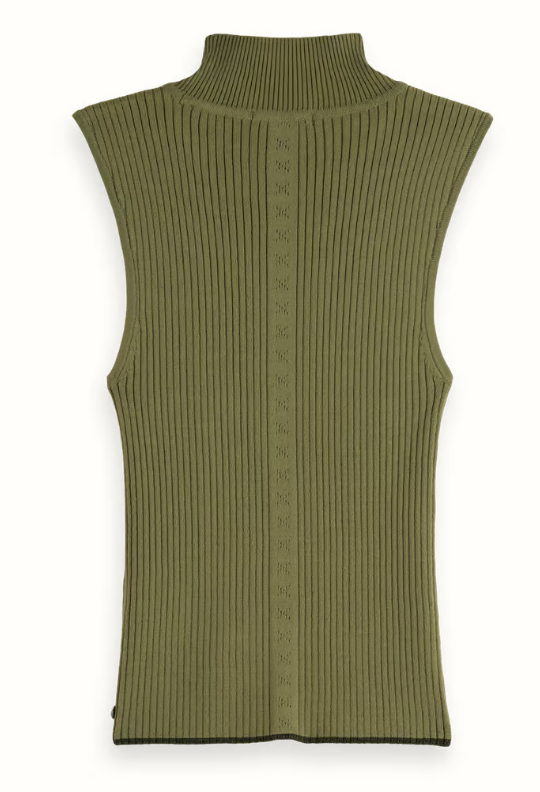 Ribbed Knit Turtleneck Tank in Washed Military or Navy