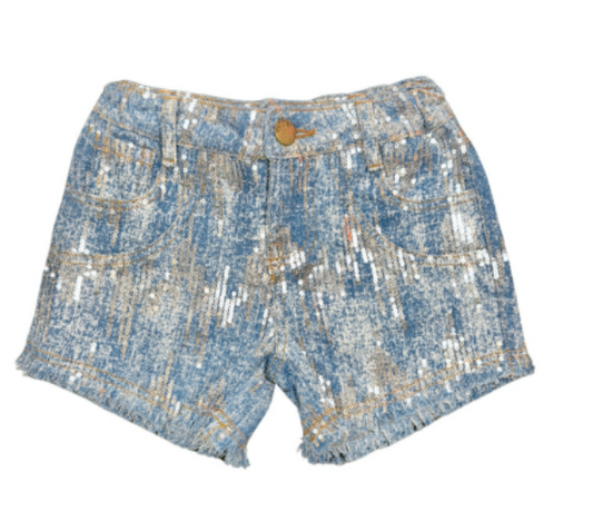 Girls Sequin Denim Shorts