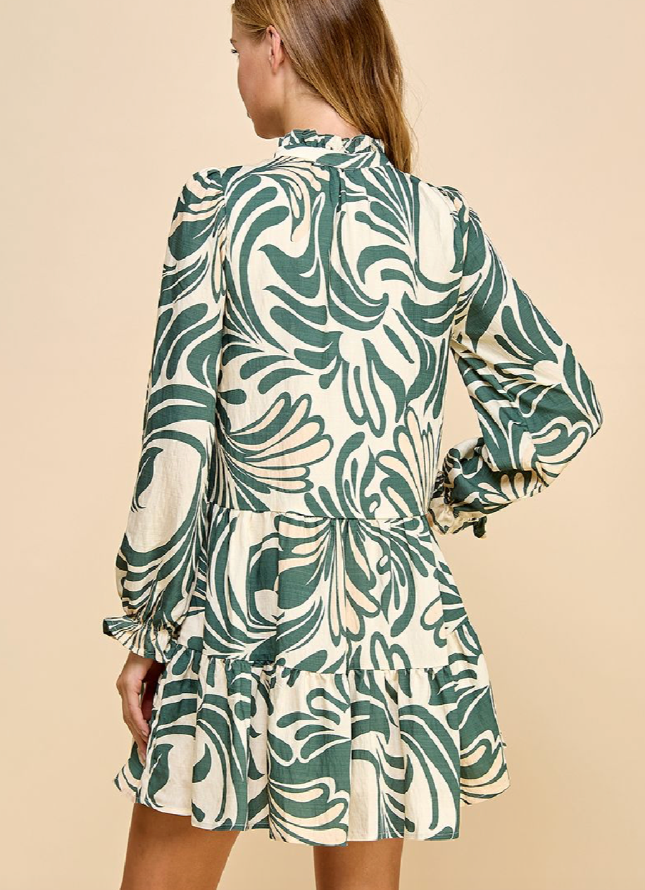 Olive Leaf Print Dress