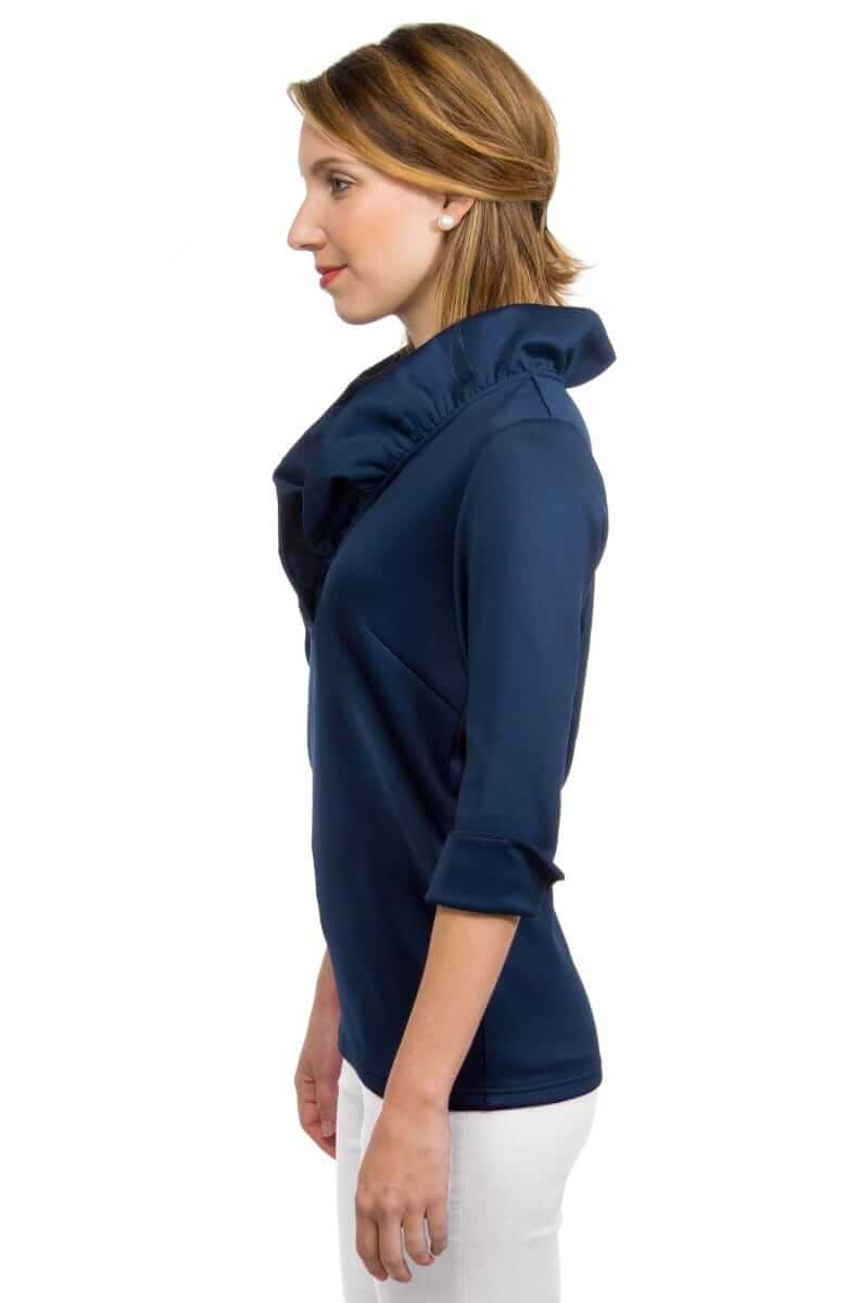 Ruffleneck Classic 3/4 Sleeve Top in Navy