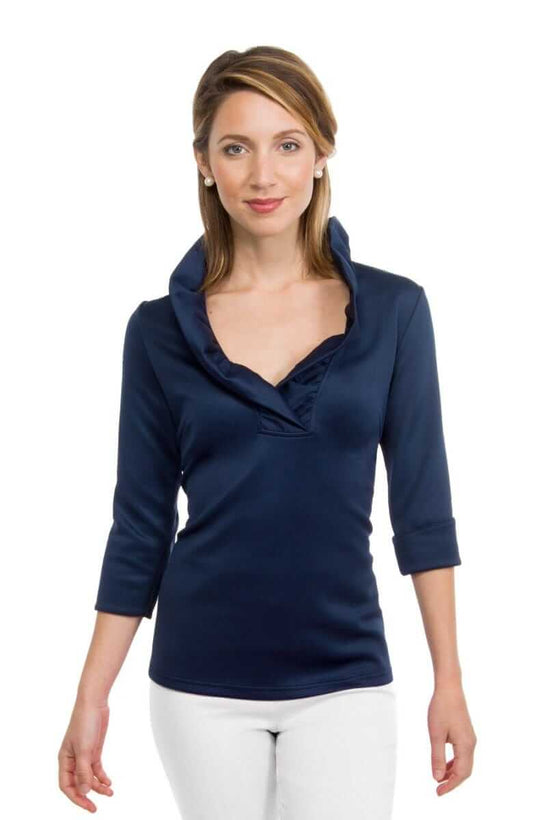 Ruffleneck Classic 3/4 Sleeve Top in Navy