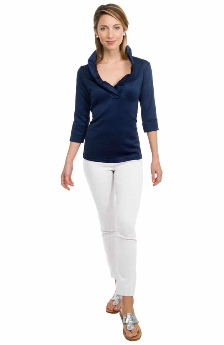 Ruffleneck Classic 3/4 Sleeve Top in Navy