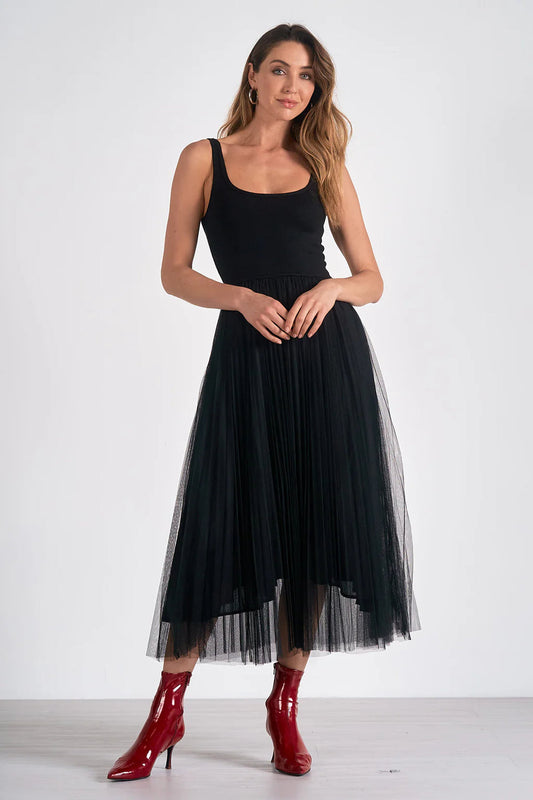 Maxi Tulle Tank Dress in Black