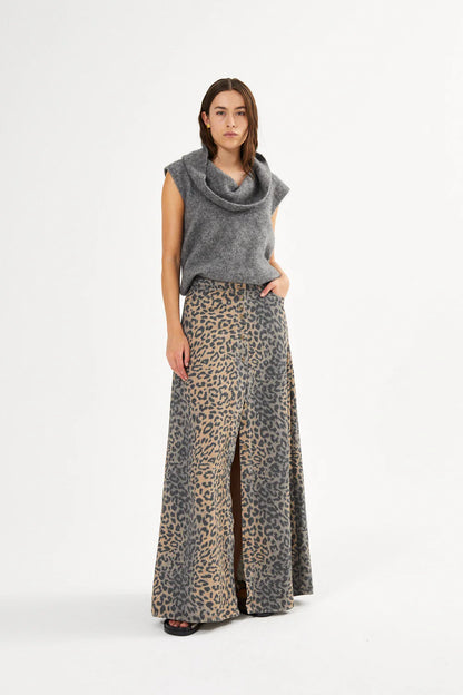 Leopard Print Button Skirt