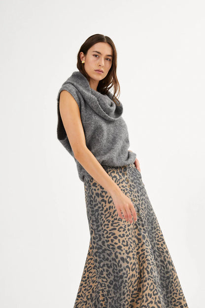 Leopard Print Button Skirt