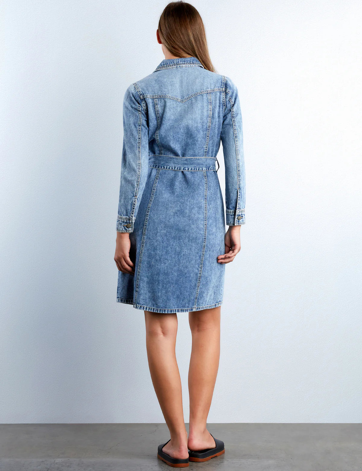 Denim Maxi Shirt Dress in Clear Blue