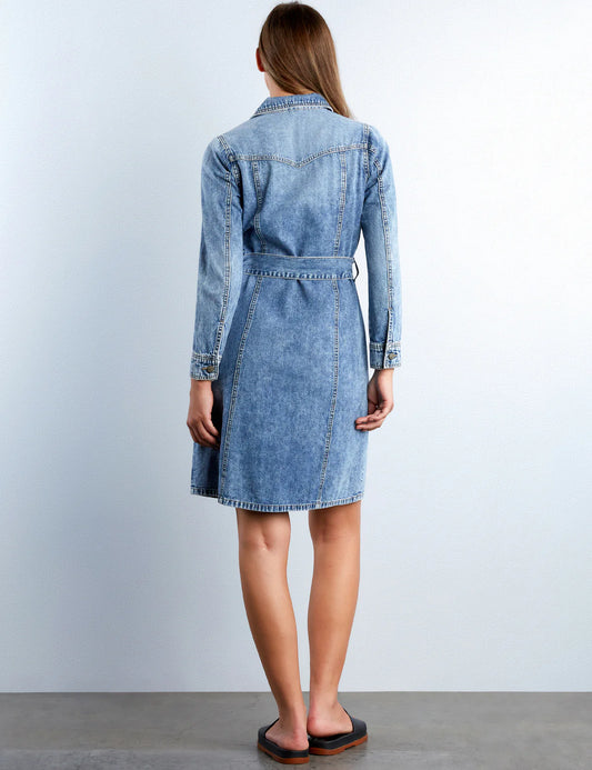 Denim Maxi Shirt Dress in Clear Blue