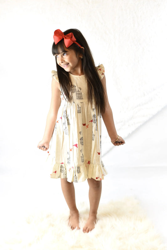 Birdcage Ruffle Sleeve Dress