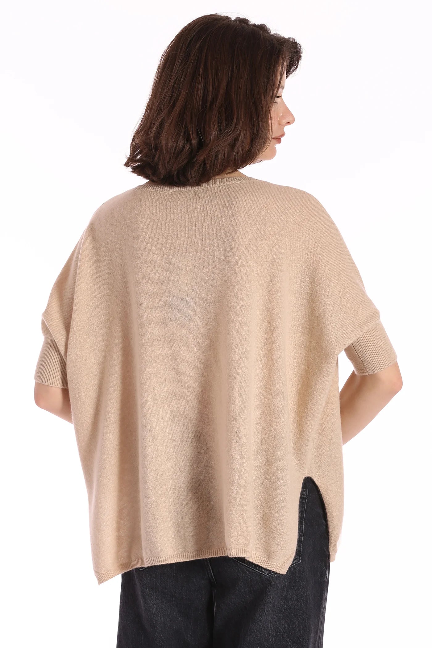 Supima Cotton Cashmere Pow Pow V Neck Sweater in Black or Brown Sugar