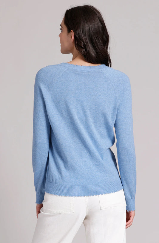 Cotton Cable Long Sleeve Crew with Frayed Edges