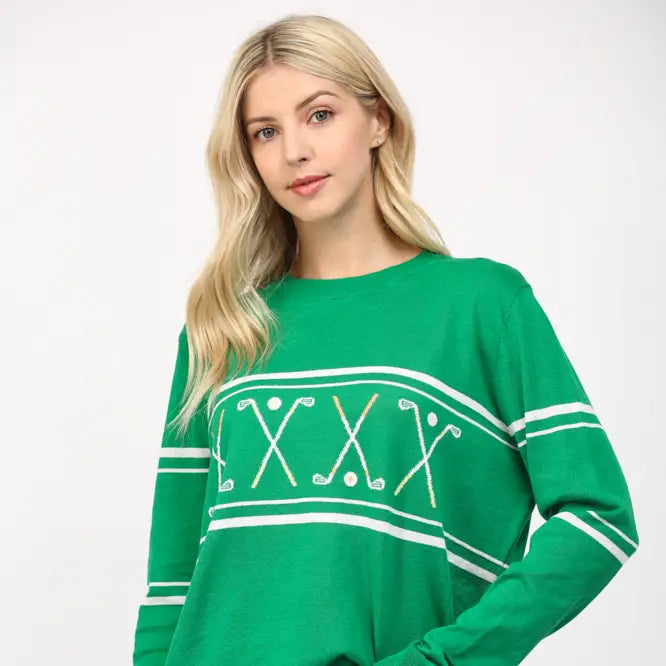 Golf Motif Crew Neck Sweater