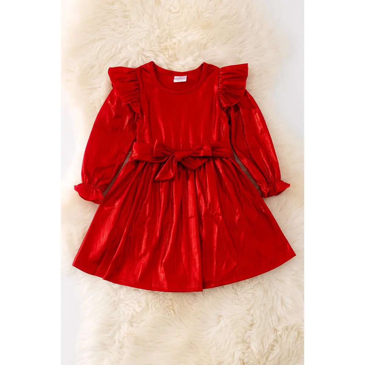 Kids Shimmery Red Angel Sleeve Dress