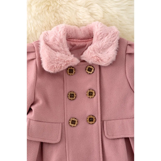 Kid's Pleated Jacket with Fur in Blush