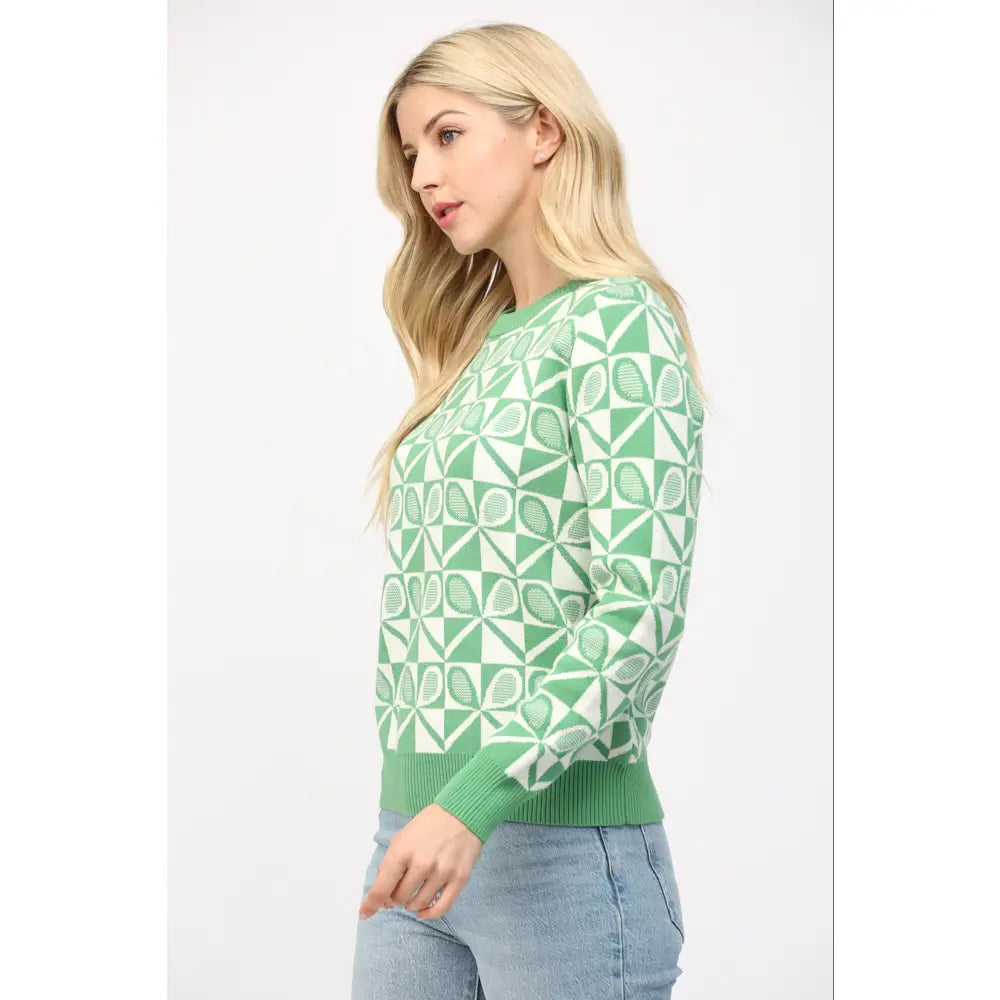 Tennis Motif Crewneck Sweater